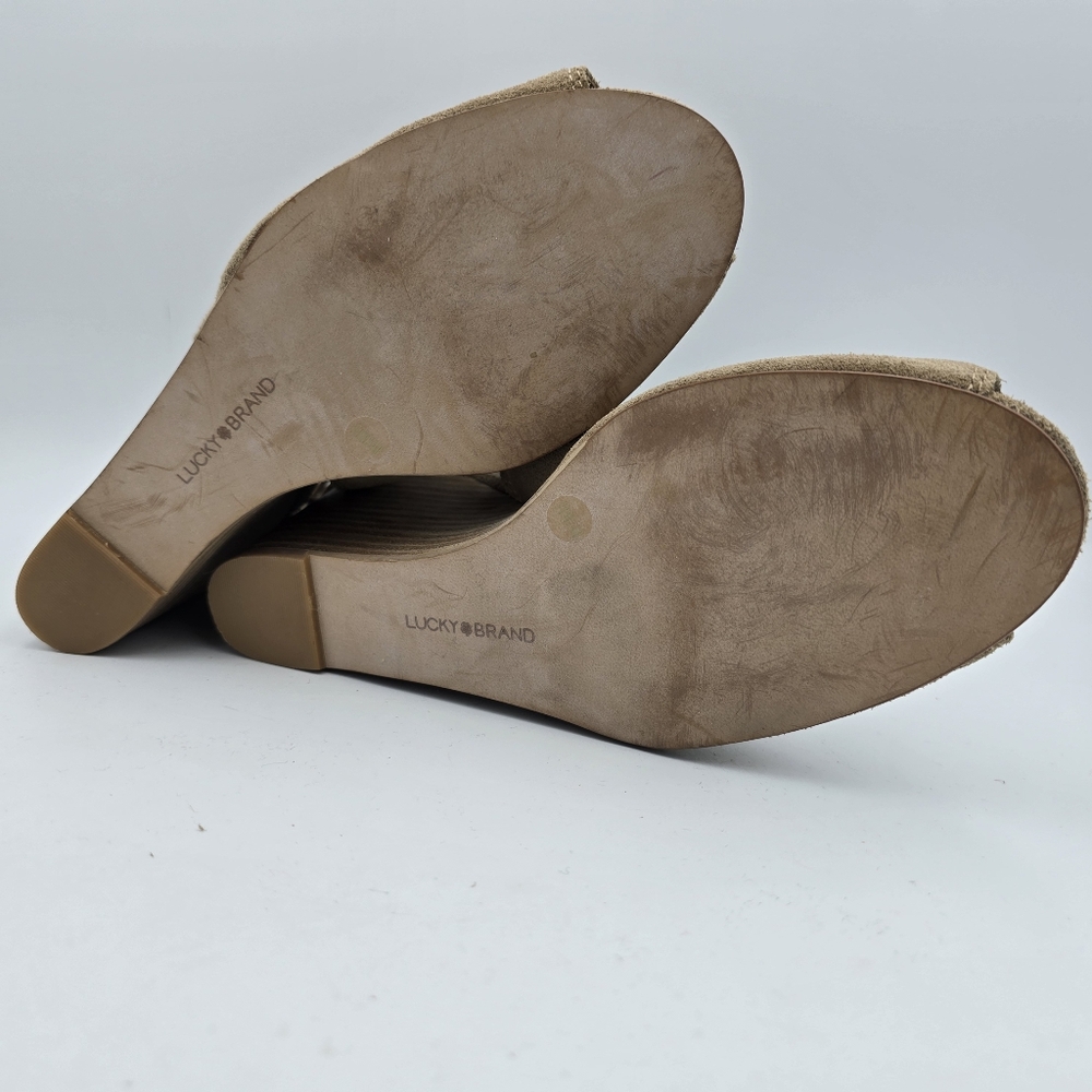 Lucky Brand Reevas Wedge Peep-Toe Ankle Booties, Tan Suede, Women's 10 - Picture 11 of 16
